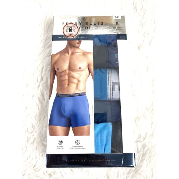 Perry Ellis Portfolio Boxer Briefs Mens Size S Microfiber 5-Pack Underwear Blue - Picture 1 of 8
